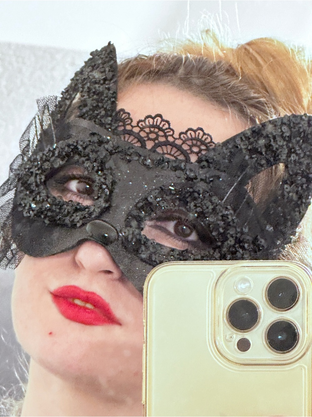 Black Sequin Cat Eye Masquerade Mask
